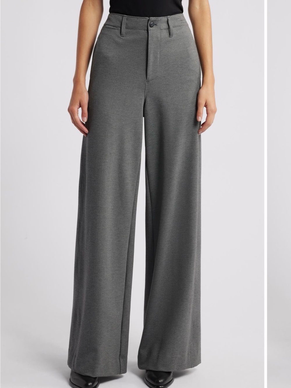 rag & bone Sofie Ponte Pants - Wide-Leg High-Rise Trousers in Charcoal Gray